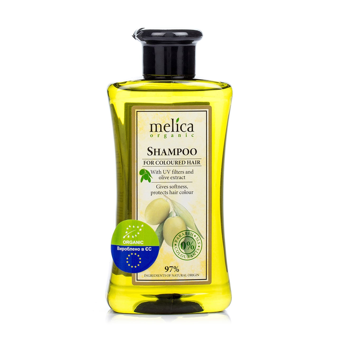 Шампунь для фарбованого волосся Melica Organic For Coloured Hair Shampoo, з УФ-фільтрами та екстрактом оливи, 300 мл